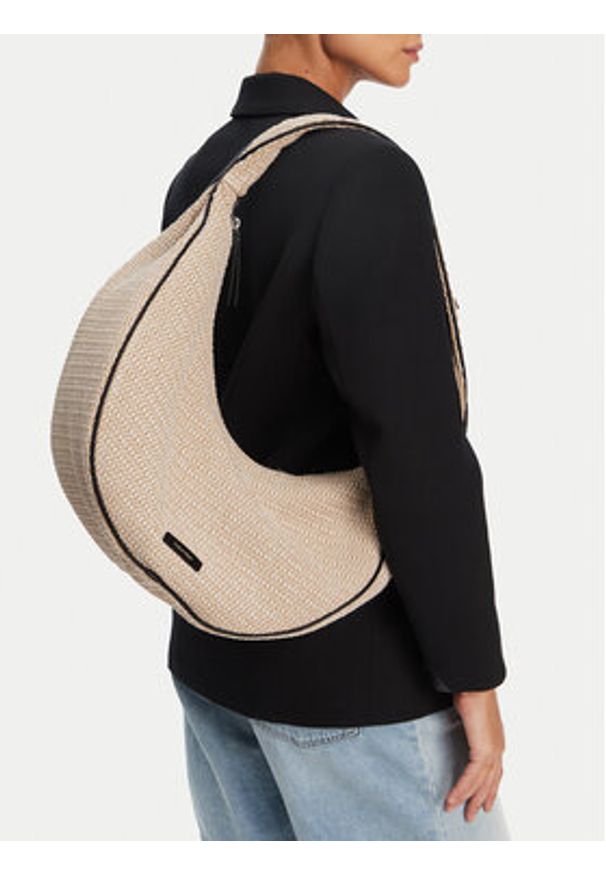 Calvin Klein Torebka Pinched Raffia Large Shoulder Ba LV04F3060G Beżowy. Kolor: beżowy