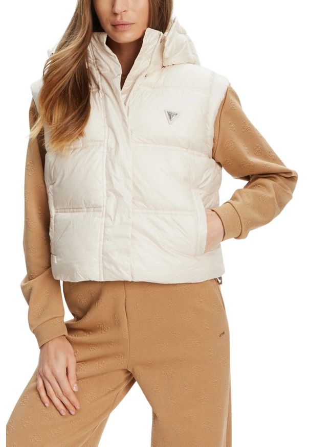 Guess - GUESS Beżowa damska kamizelka Padded Vest, Rozmiar L. Kolor: beżowy