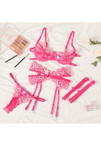 Intica - Komplet bielizny z haftem regulowane ramiączka Ayumi. Kolor: różowy. Materiał: materiał. Wzór: haft #1