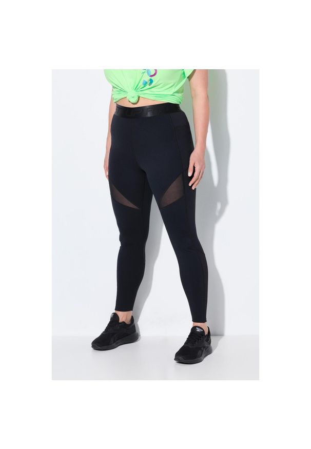 ULLA POPKEN - Damskie Legginsy sportowe wstawka z siateczki szybkoschnące z recyklingu. Kolekcja: plus size. Kolor: czarny. Materiał: elastan, poliamid, materiał