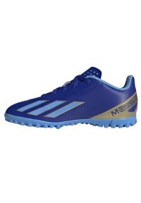 Adidas - Buty adidas X Crazyfast Club Messi Jr Tf ID0722 niebieskie. Zapięcie: sznurówki. Kolor: niebieski. Materiał: syntetyk, dzianina, włókno, materiał, guma. Szerokość cholewki: normalna. Wzór: ze splotem. Sport: piłka nożna