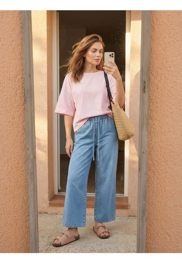 Sinsay - Bawełniana koszulka basic - begonia. Materiał: bawełna