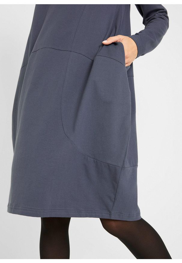 bonprix - Sukienka z dżerseju o linii litery O. Kolor: fioletowy. Materiał: jersey, bawełna. Długość rękawa: długi rękaw