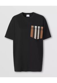 Burberry - BURBERRY - T-shirt oversize z kieszonką. Kolor: czarny. Materiał: bawełna