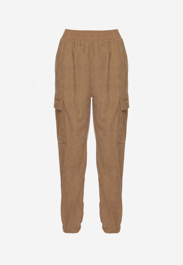 Renee - Brązowe Spodnie Typu Cargo High Waist Worseli. Okazja: na co dzień. Stan: podwyższony. Kolor: brązowy. Styl: elegancki, casual