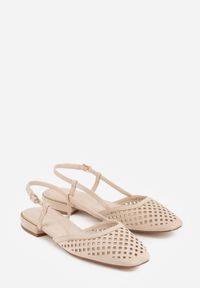 Renee - Ciemnobeżowe Sandały Slingback z Kwadratowym Noskiem i Ażurową Cholewką Jurria. Okazja: na co dzień. Kolor: beżowy. Materiał: jeans. Szerokość cholewki: normalna. Wzór: ażurowy. Styl: casual #2