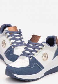 Born2be - Granatowe Sznurowane Sneakersy na Koturnie z Brokatem Lasima. Kolor: niebieski. Obcas: na koturnie #4