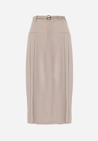 Born2be - Beżowa Wiskozowa Spódnica o Rozkloszowanym Kroju z Plisami i Paskiem Rolea. Okazja: na co dzień. Kolor: beżowy. Materiał: wiskoza. Styl: casual, elegancki, klasyczny #2