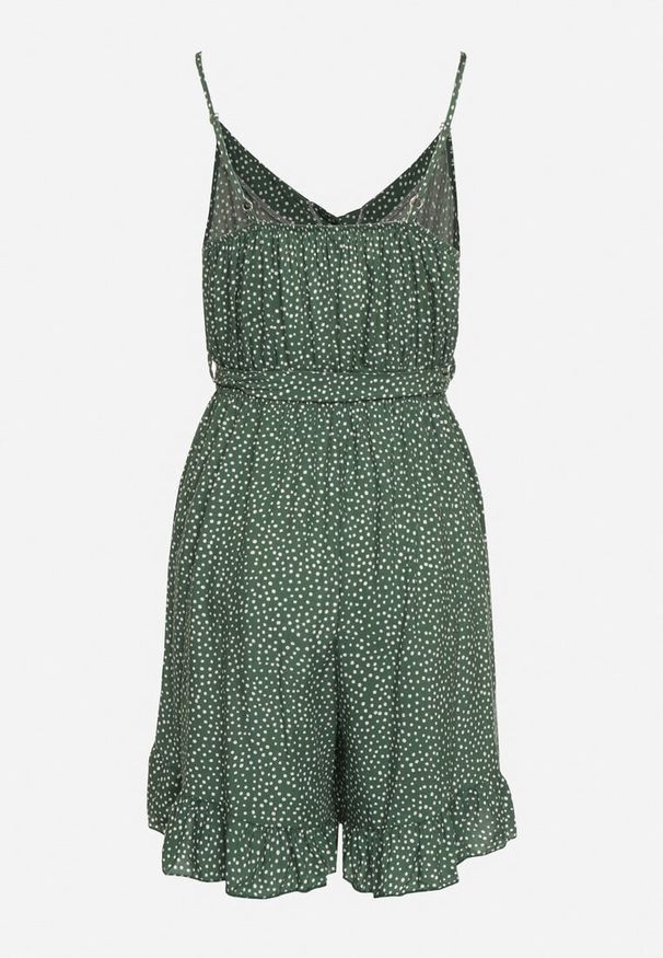 Born2be - Ciemnozielony Bawełniany Kombinezon z Regulowanymi Ramiączkami i Gumką w Pasie z Paskiem Bellasun. Okazja: na co dzień. Kolor: zielony. Materiał: bawełna. Długość rękawa: na ramiączkach. Długość: do kostek. Styl: casual, elegancki