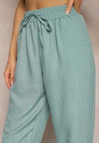Renee - Miętowe Spodnie z Troczkiem w Pasie i Kieszeniami Ufalia. Okazja: na co dzień. Kolor: miętowy. Materiał: materiał. Styl: elegancki, casual #3