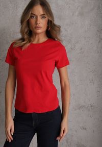 Renee - Czerwony T-shirt z Bawełny z Okrągłym Dekoltem Nedima. Okazja: na co dzień. Kolor: czerwony. Materiał: bawełna. Styl: casual, klasyczny #6