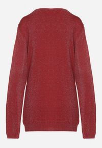 Born2be - Bordowy Wiskozowy Sweter o Pudełkowym Kroju z Metaliczną Nitką Essmia. Okazja: na co dzień, na spacer. Typ kołnierza: dekolt w serek. Kolekcja: plus size. Kolor: czerwony. Materiał: wiskoza. Styl: klasyczny, casual