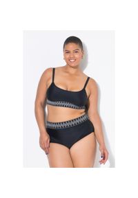 ULLA POPKEN - Damskie Figi od bikini wysoki stan pas z haftem. Stan: podwyższony. Kolekcja: plus size. Kolor: czarny. Materiał: poliester, elastan, poliamid, materiał. Wzór: haft