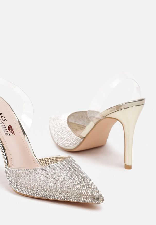 Renee - Złote Transparentne Szpilki z Błyszczącymi Cyrkoniami Verichelle. Okazja: na co dzień. Kolor: złoty. Materiał: jeans, materiał. Obcas: na szpilce. Styl: glamour, wizytowy, casual