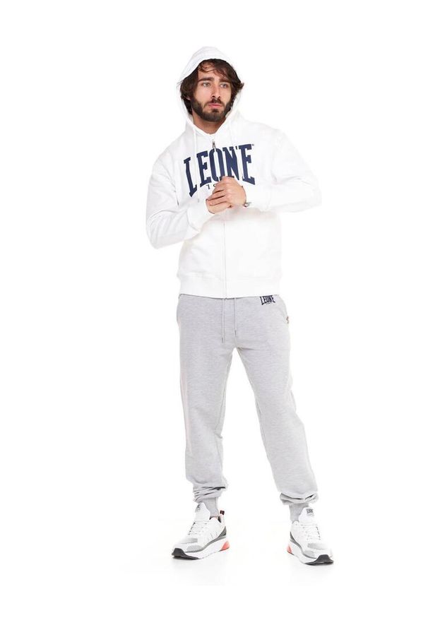 LEONE 1947 APPAREL - Męska zapinana na zamek bluza z kapturem Leone 1947 Apparel. Typ kołnierza: kaptur. Kolor: biały. Materiał: tkanina. Sport: fitness