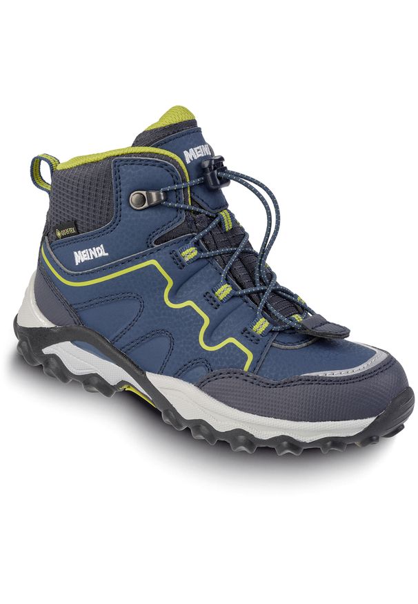 Buty trekkingowe dziecięce MEINDL Junior Hiker GTX, z membraną Gore-Tex. Kolor: niebieski. Technologia: Gore-Tex