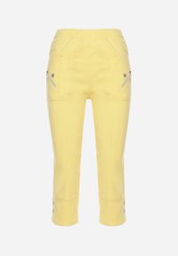 Born2be - Żółte Spodnie 3/4 z Elastyczną Gumką w Pasie i Suwakami Leazira. Okazja: na co dzień. Kolor: żółty. Styl: elegancki, casual