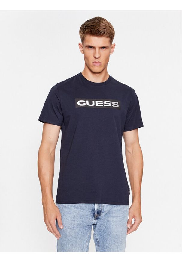 Guess T-Shirt M3BI80 K9RM1 Granatowy Regular Fit. Kolor: niebieski. Materiał: bawełna