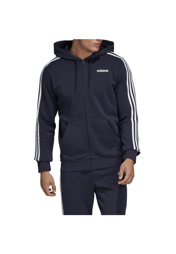 Adidas - Bluza adidas Essentials 3 Stripes FZ Fleece M DU0475. Kolor: niebieski. Sport: fitness