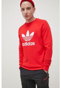 adidas Originals bluza bawełniana Adicolor męska kolor czerwony z nadrukiem. Okazja: na co dzień. Kolor: czerwony. Materiał: bawełna. Długość rękawa: raglanowy rękaw. Wzór: nadruk. Styl: casual #1