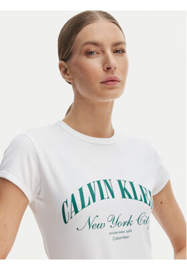 Calvin Klein Jeans T-Shirt Graphic Logo LV047F815G Biały Slim Fit. Kolor: biały. Materiał: bawełna