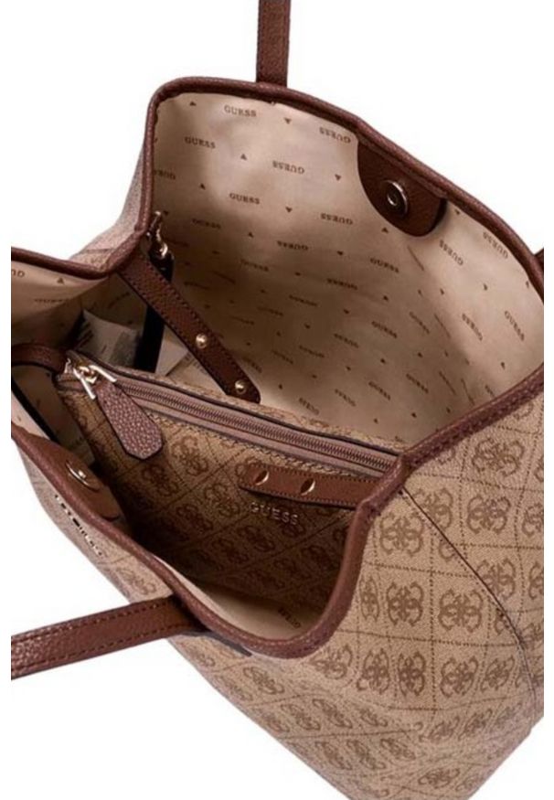 Guess - GUESS Beżowa shopperka damska Victtoria Large 2 In 1. Kolor: beżowy. Materiał: skórzane