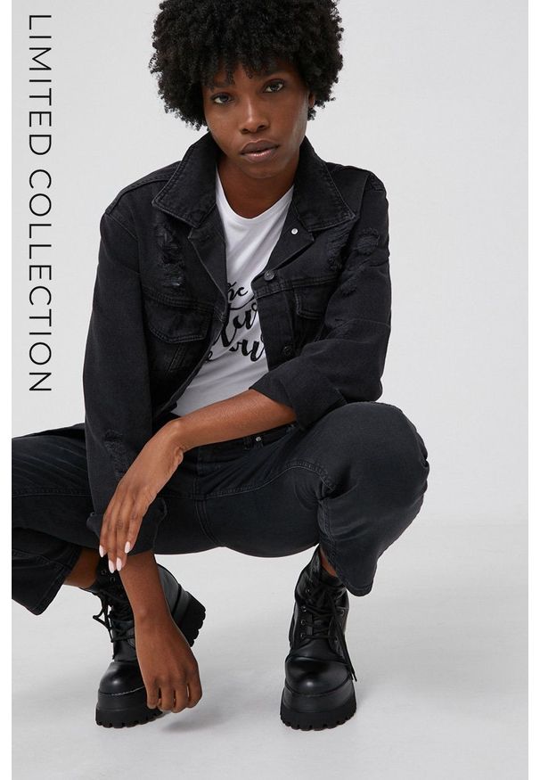 Answear Lab Kurtka jeansowa damska kolor czarny przejściowa. Okazja: na co dzień. Kolor: czarny. Materiał: jeans. Styl: wakacyjny