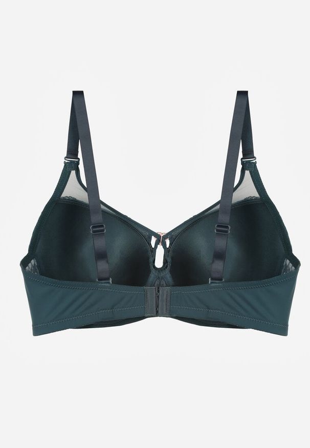 Renee - Ciemnozielony Biustonosz z Koronki z Sercem z Cyrkonii Adrievianna. Kolor: zielony. Materiał: koronka. Wzór: koronka