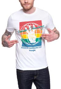 Wrangler - WRANGLER T SHIRT SS GLOBE TEE WHITE W7D9FK989. Kolor: biały. Wzór: nadruk #2