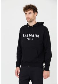 Balmain - BALMAIN Czarna męska bluza Printed Hoodie, Rozmiar S. Typ kołnierza: kaptur. Kolor: czarny