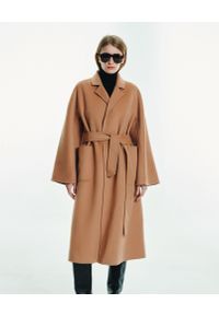 LOVLI SILK - Długi kamelowy płaszcz z wełny #NO.56. Kolor: brązowy. Materiał: wełna. Długość: długie