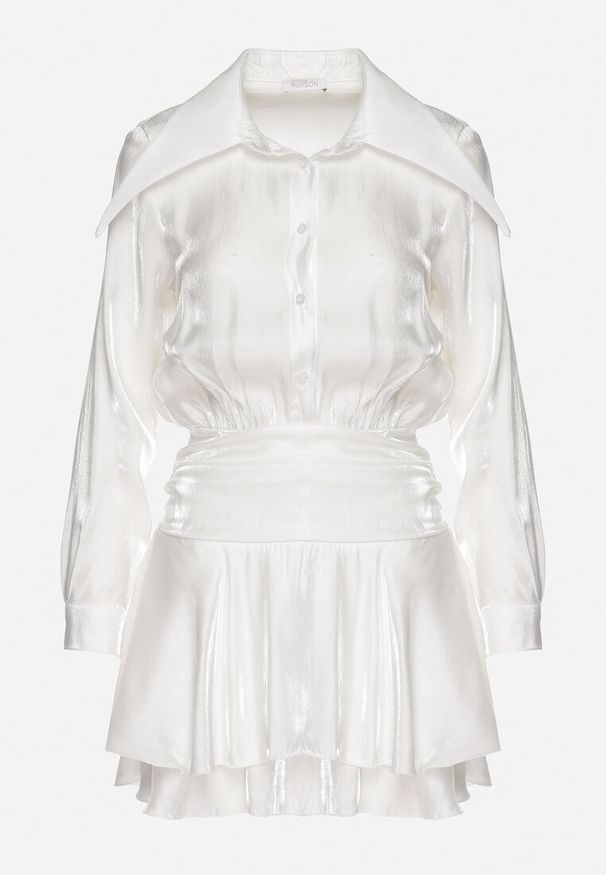 Born2be - Biała Sukienka z Wiskozy o Koszulowym Kroju z Falbankami Liova. Typ kołnierza: kołnierz z falbankami. Kolor: biały. Materiał: wiskoza. Typ sukienki: koszulowe