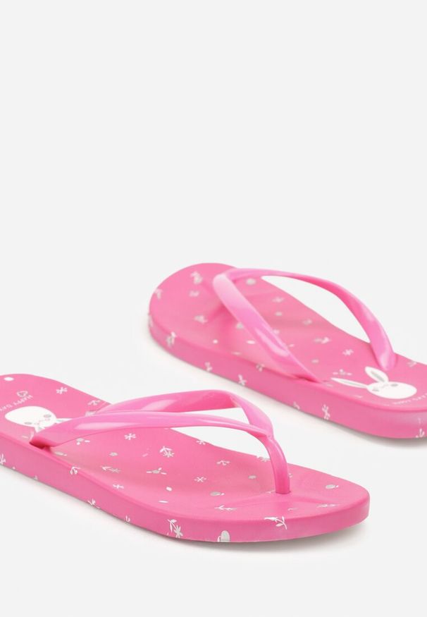 Born2be - Fuksjowe Japonki z Ozdobną Aplikacją na Podeszwie Pasethia. Okazja: na spacer. Kolor: różowy. Materiał: jeans. Wzór: aplikacja