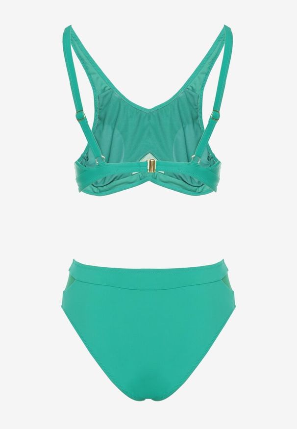Born2be - Zielone Bikini Majtki Figi i Biustonosz z Siateczkową Wstawką Natenira. Kolor: zielony