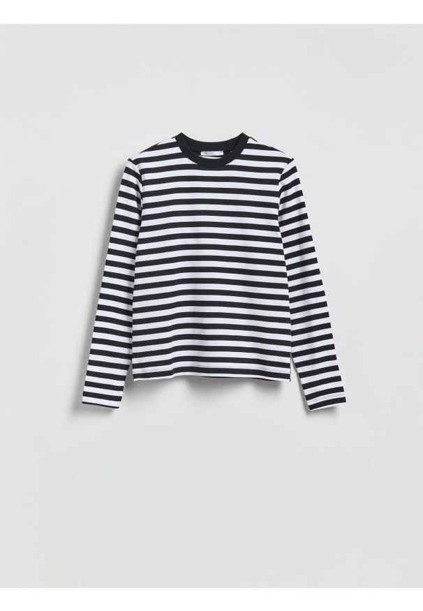 Reserved - Longsleeve z merceryzowanej bawełny - czarny. Kolor: czarny. Materiał: bawełna. Długość rękawa: długi rękaw