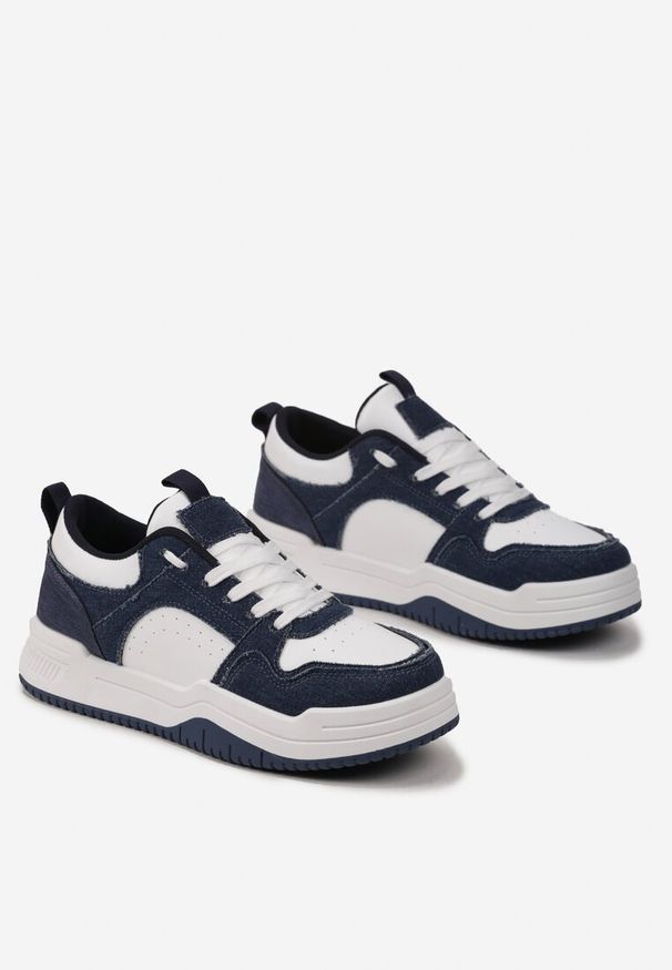 Born2be - Biało-Granatowe Sneakersy Przed Kostkę z Ozdobnymi Wstawkami Armine. Wysokość cholewki: przed kostkę. Kolor: biały