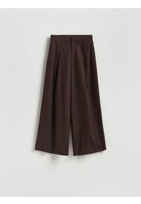 Reserved - Szerokie spodnie z lnem - ciemnobrązowy. Kolor: brązowy. Materiał: len #1