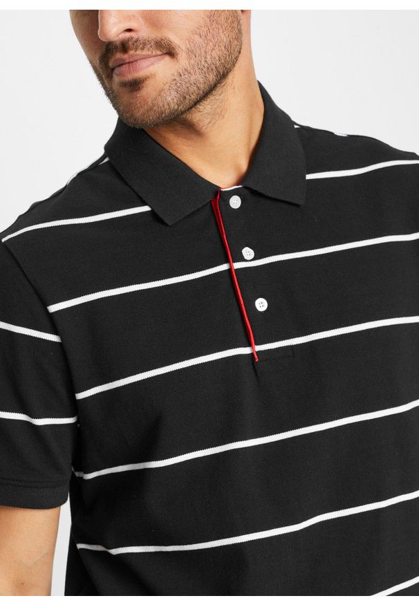 bonprix - Koszulka polo z bawełnianej piki (2 szt.). Typ kołnierza: polo. Kolor: czarny. Materiał: bawełna