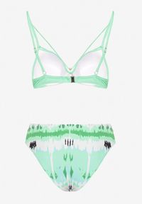 Born2be - Ciemnozielone Bikini Biustonosz Push-Up z Ozdobnymi Paskami i Majtki Typu Figi Kinrisa. Kolor: zielony. Wzór: aplikacja #2