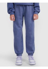 4f - 4F Spodnie dresowe joggery dziewczęce - niebieskie 134 (8-9 lat). Okazja: na co dzień. Kolor: niebieski. Materiał: dresówka. Sezon: lato. Styl: casual #2