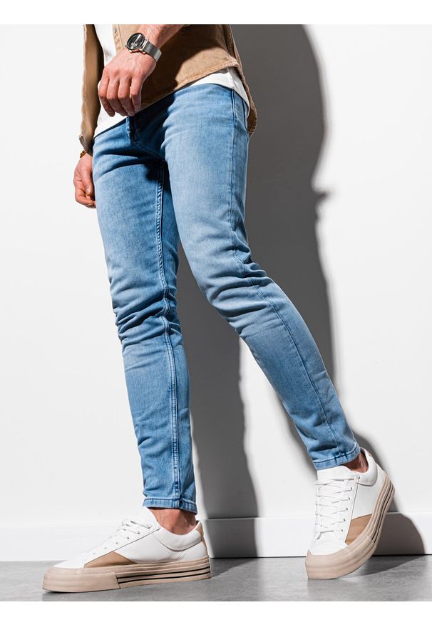 Ombre Clothing - Spodnie męskie jeansowe P1007 - jasnoniebieskie - XXL. Kolor: niebieski. Materiał: jeans. Styl: klasyczny