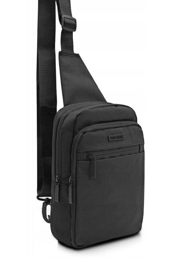 Czarna, Męska Torba na Ramię Typu Crossbody - Pako Jeans. Kolor: czarny. Materiał: poliester