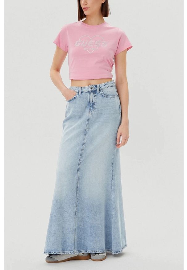 Guess - GUESS Różowy damski t-shirt Narciso, Rozmiar XL. Kolor: różowy