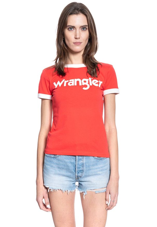 Wrangler - DAMSKI T-SHIRT WRANGLER SS RINGER TEE BITTERSWEET RED W7Z3EVXBO 112132167