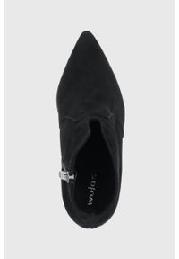 Wojas Botki skórzane damskie kolor czarny na szpilce. Kolor: czarny. Materiał: skóra. Obcas: na szpilce. Wysokość obcasa: średni #3