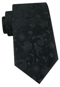 Męski Krawat - Chattier - Czarny z Kwiatową Fakturą Tkaniny. Kolor: czarny. Materiał: tkanina. Wzór: kwiaty. Styl: elegancki, klasyczny, wizytowy #1