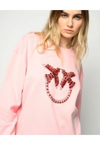 Pinko - PINKO - Różowa bluza z kryształami Nelly 2. Kolor: różowy, wielokolorowy, fioletowy. Materiał: jeans, bawełna. Długość rękawa: długi rękaw. Długość: długie. Wzór: aplikacja. Styl: glamour #4