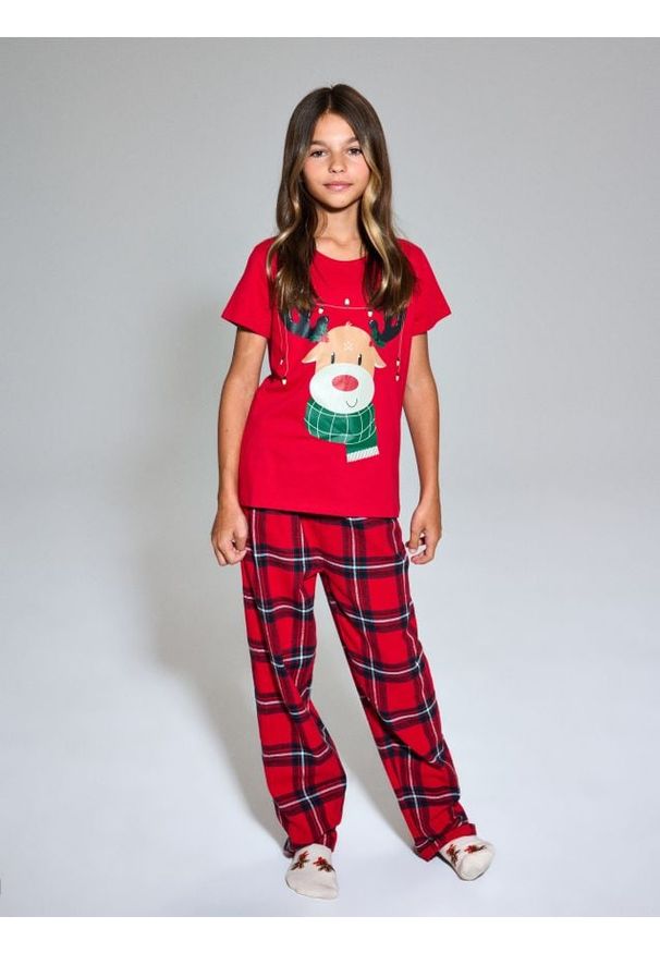 Sinsay - Piżama z flanelowymi spodniami w kratę - czerwony. Kolor: czerwony