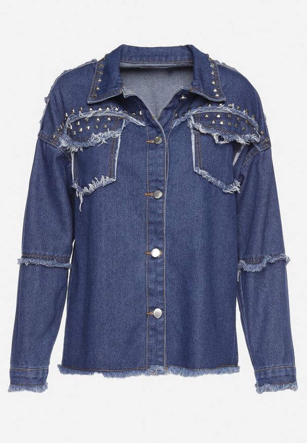 Born2be - Granatowa Bawełniana Kurtka Jeansowa z Ćwiekami Quintilla. Okazja: na co dzień. Kolor: niebieski. Materiał: bawełna, jeans. Styl: casual, rockowy