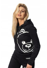 MOSCHINO Czarna damska bluza z kapturem, Rozmiar XS. Typ kołnierza: kaptur. Kolor: czarny. Materiał: bawełna. Wzór: nadruk